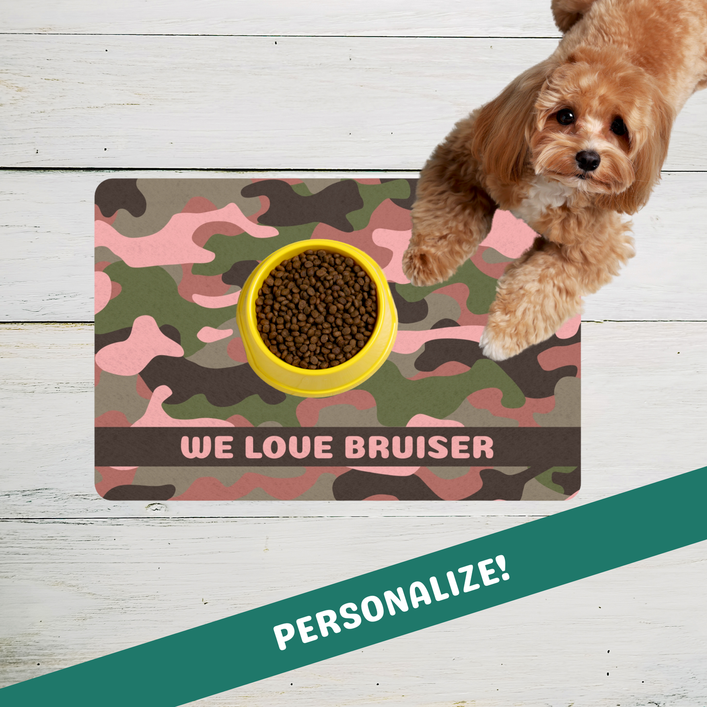 Custom Pet Food Mat - Pink Camo