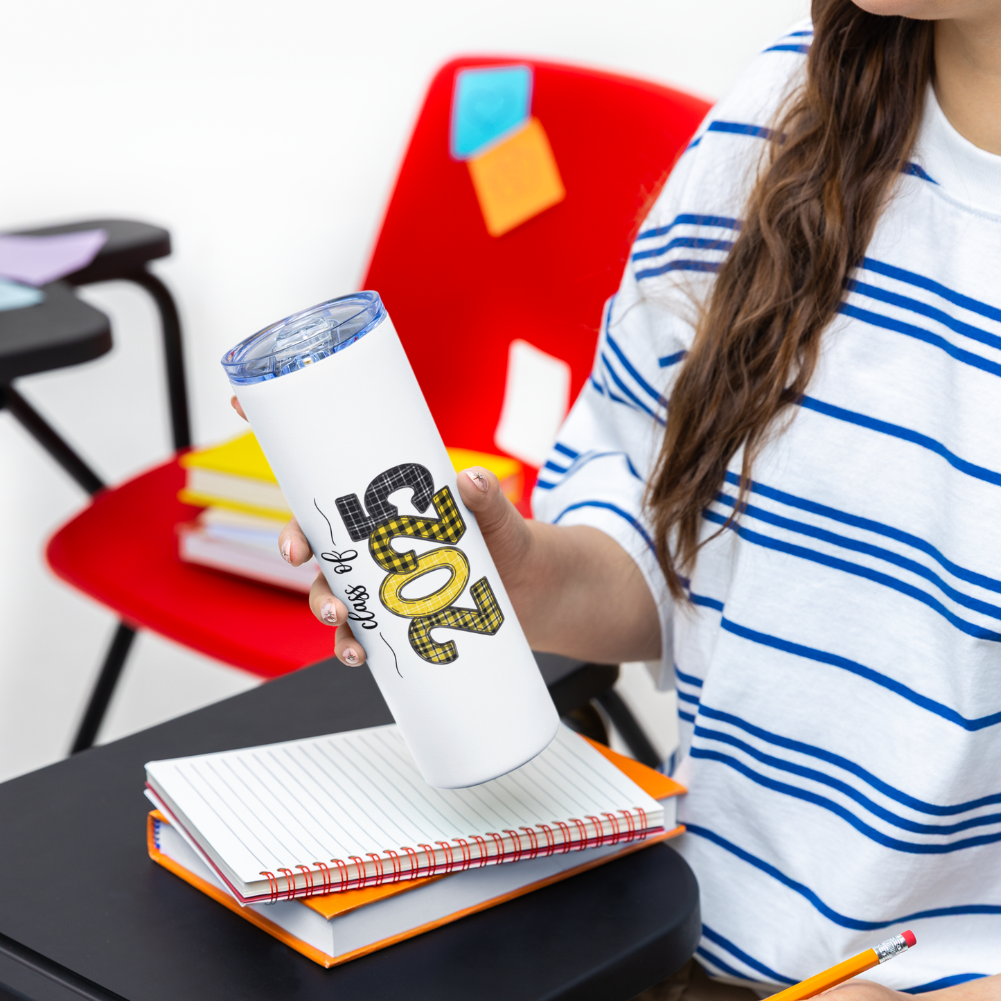 Skinny Tumbler with Straw - Black & Yellow 2025