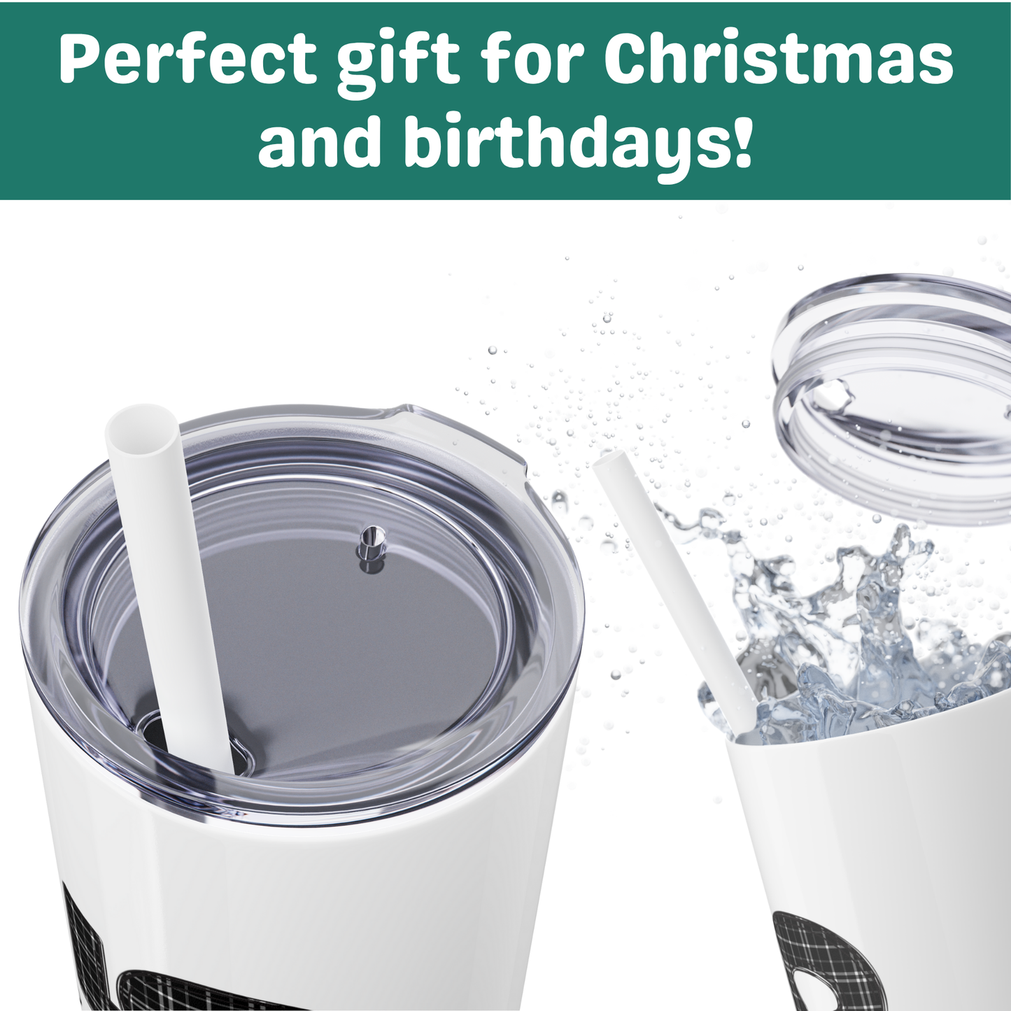 Skinny Tumbler with Straw - Light Blue & Black 2025