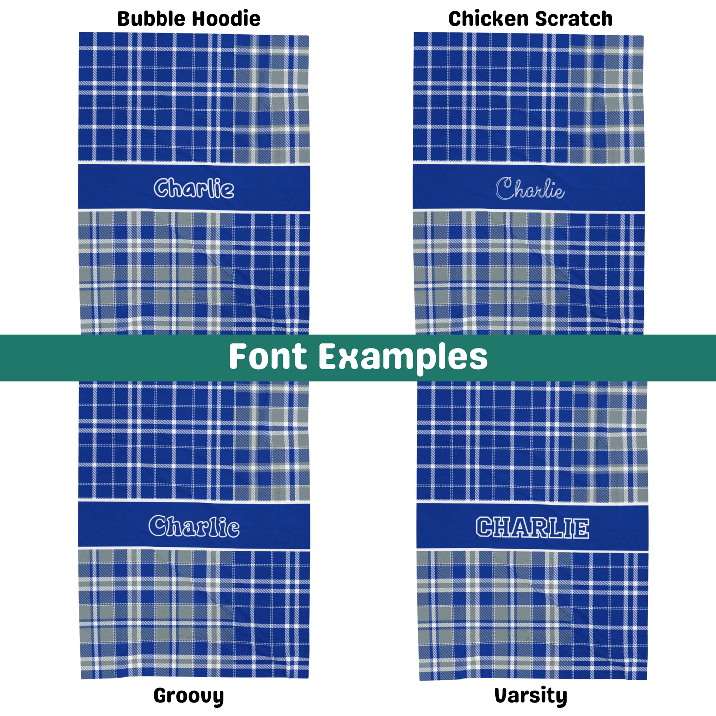 Custom Velveteen Plush Blanket - Blue & Gray Plaid