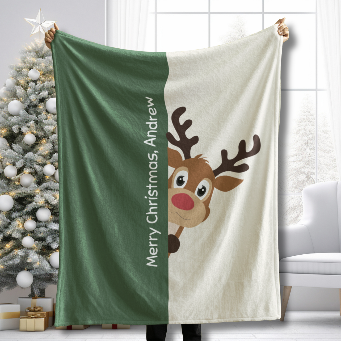 Custom Velveteen Plush Blanket - Gray Green-Ivory