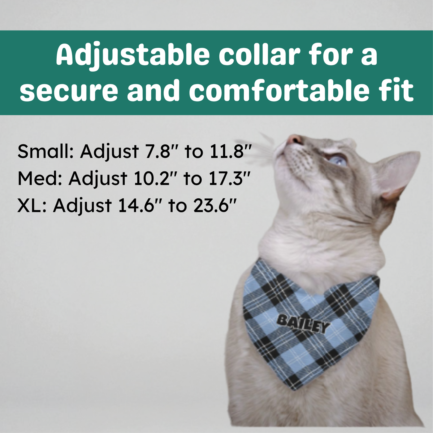 Personalized Clip-on Pet Bandana - Light Blue & Black Tartan