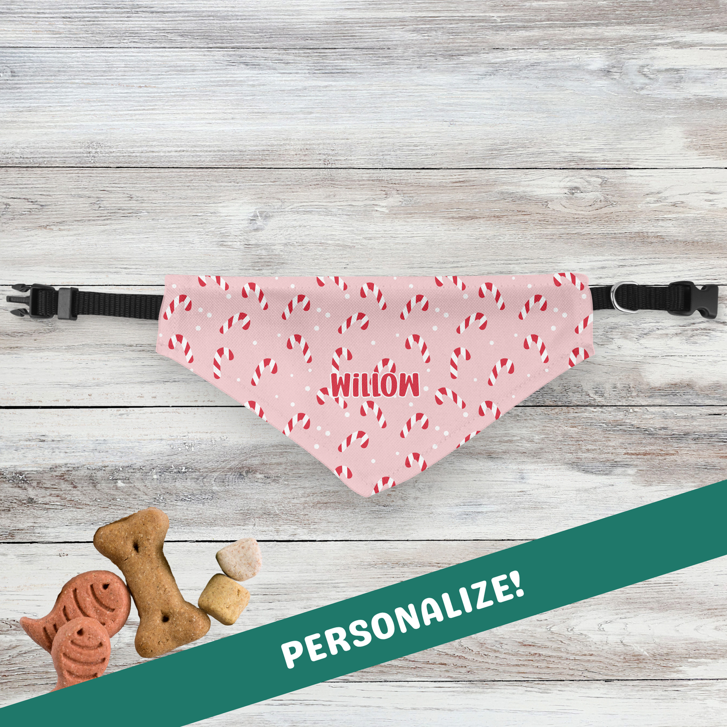 Personalized Clip-on Pet Bandana - Candy Canes