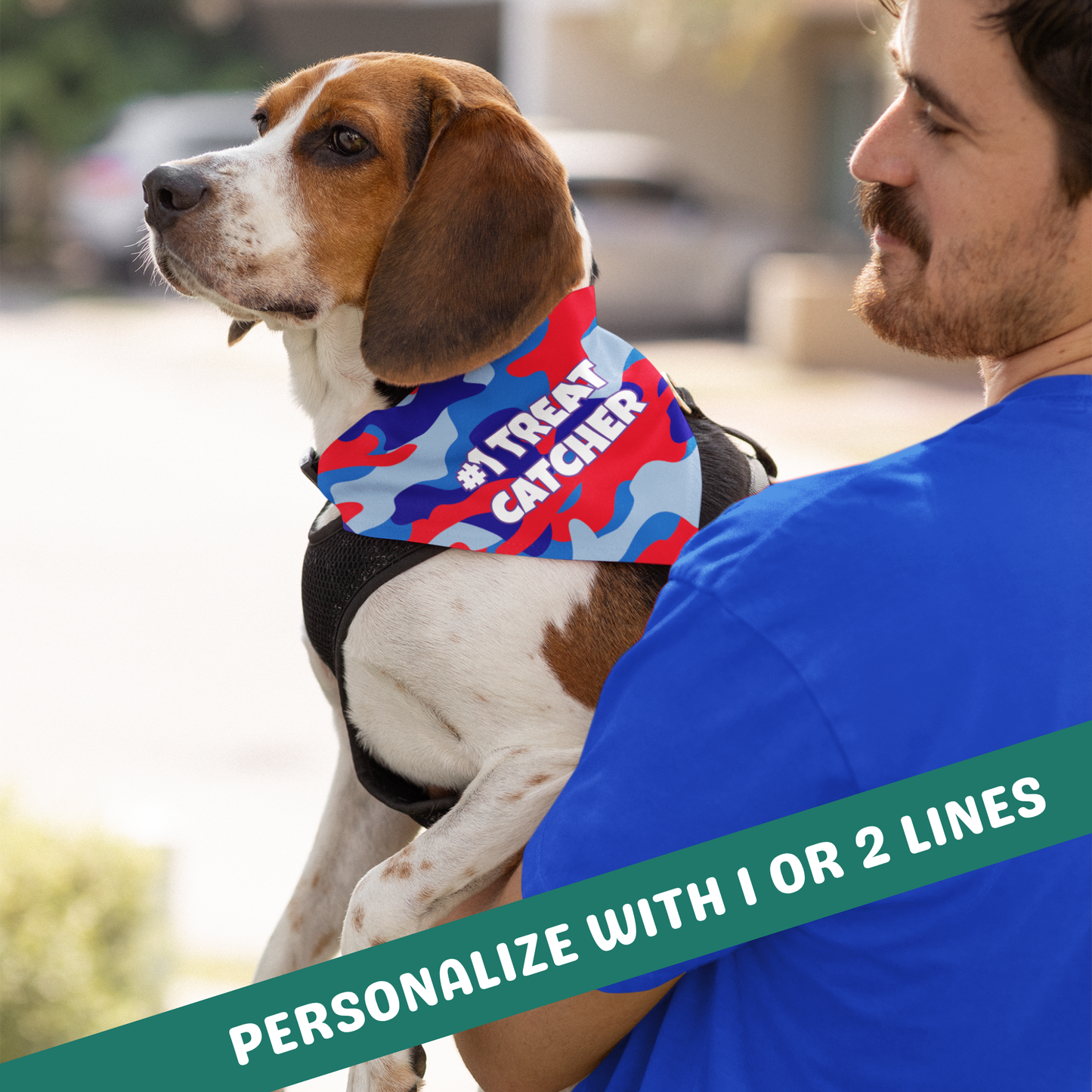 Personalized Clip-on Pet Bandana - Blue-Red Camo