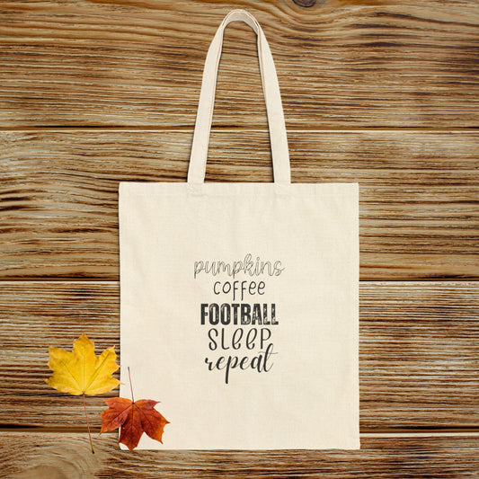 Pumpkins, Coffee, Football, Sleep, Repeat Tote Bag