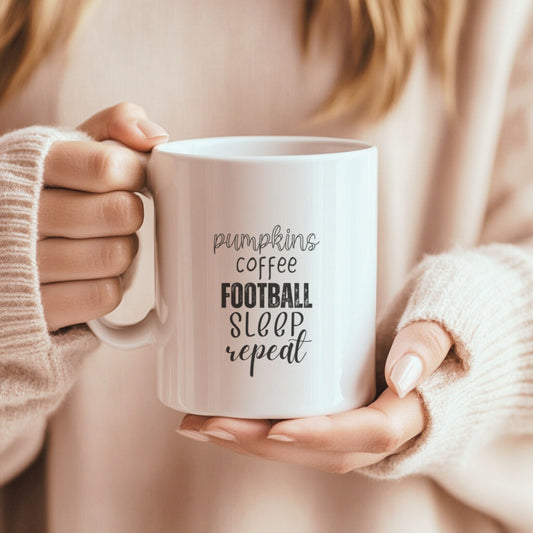 Pumpkins Coffee Football Sleep Repeat Mug