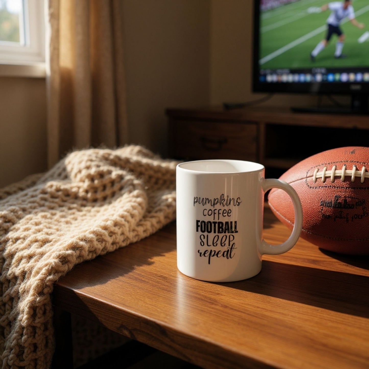 Pumpkins Coffee Football Sleep Repeat Mug