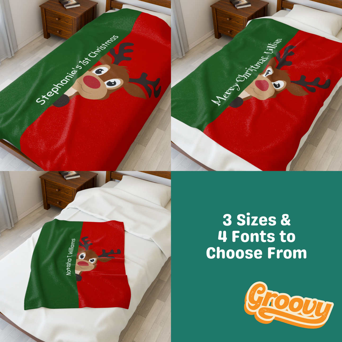 Custom Velveteen Plush Blanket - Christmas Green-Vivid Red