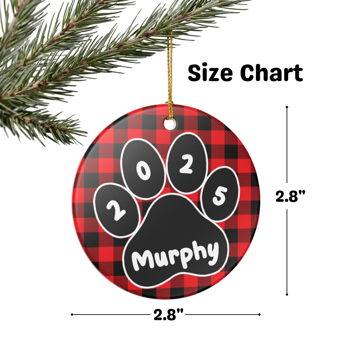 Custom Pet Name Ornament - Buffalo Plaid 2025
