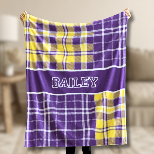 Custom Velveteen Plush Blanket - Purple & Yellow Plaid