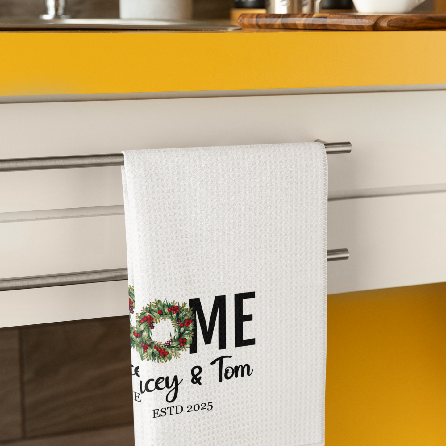 Custom Tea Towel - Home (Wreath 2)