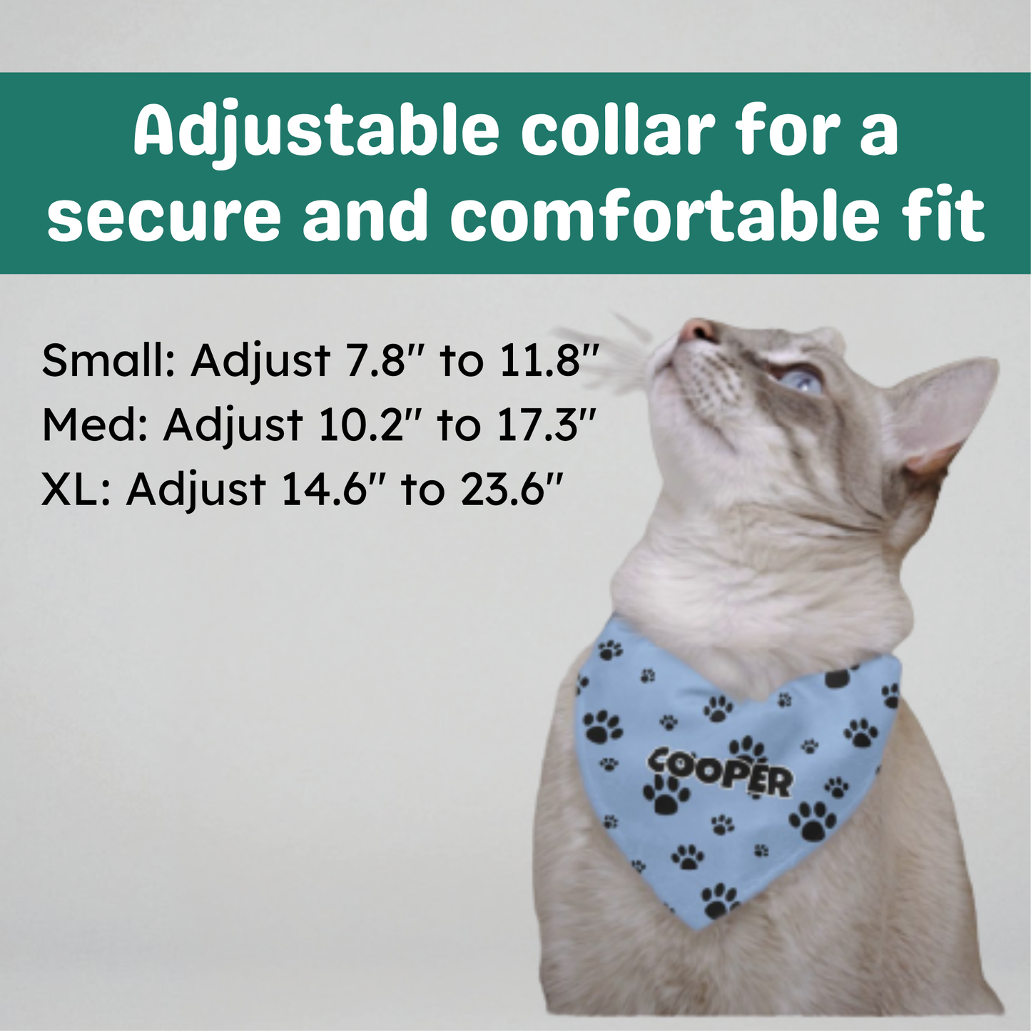 Personalized Clip-on Pet Bandana - Light Blue with Black Paws