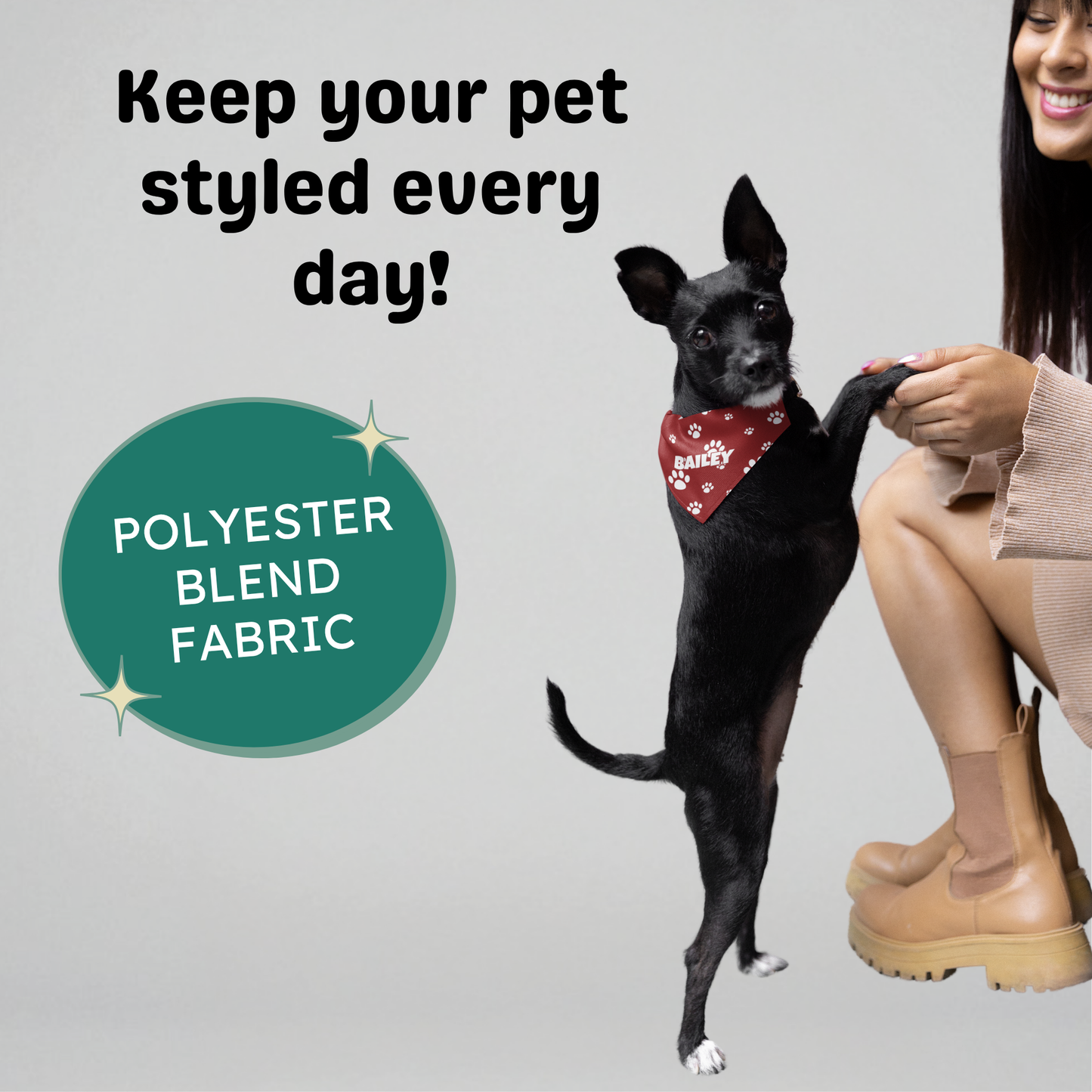 Personalized Clip-on Pet Bandana - Crimson with White Paw Prints