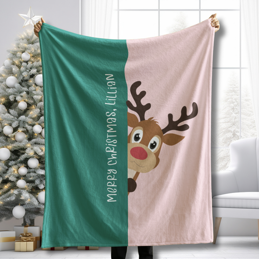 Custom Velveteen Plush Blanket - Dark Azure-Light Pink