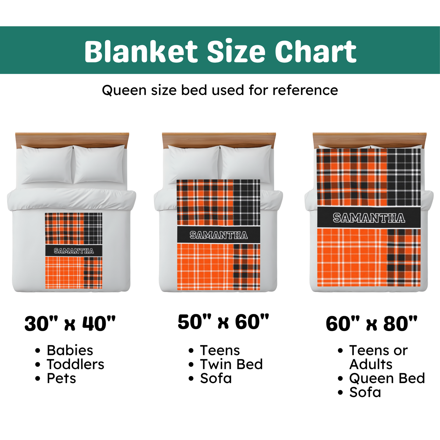 Custom Velveteen Plush Blanket - Black & Orange Plaid