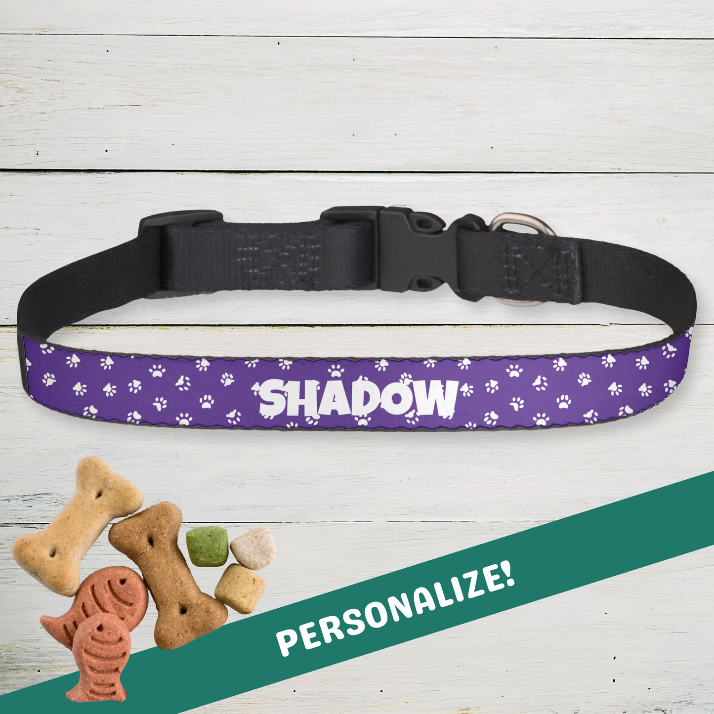Clip-on Pet Collar - Purple with White Paw Prints