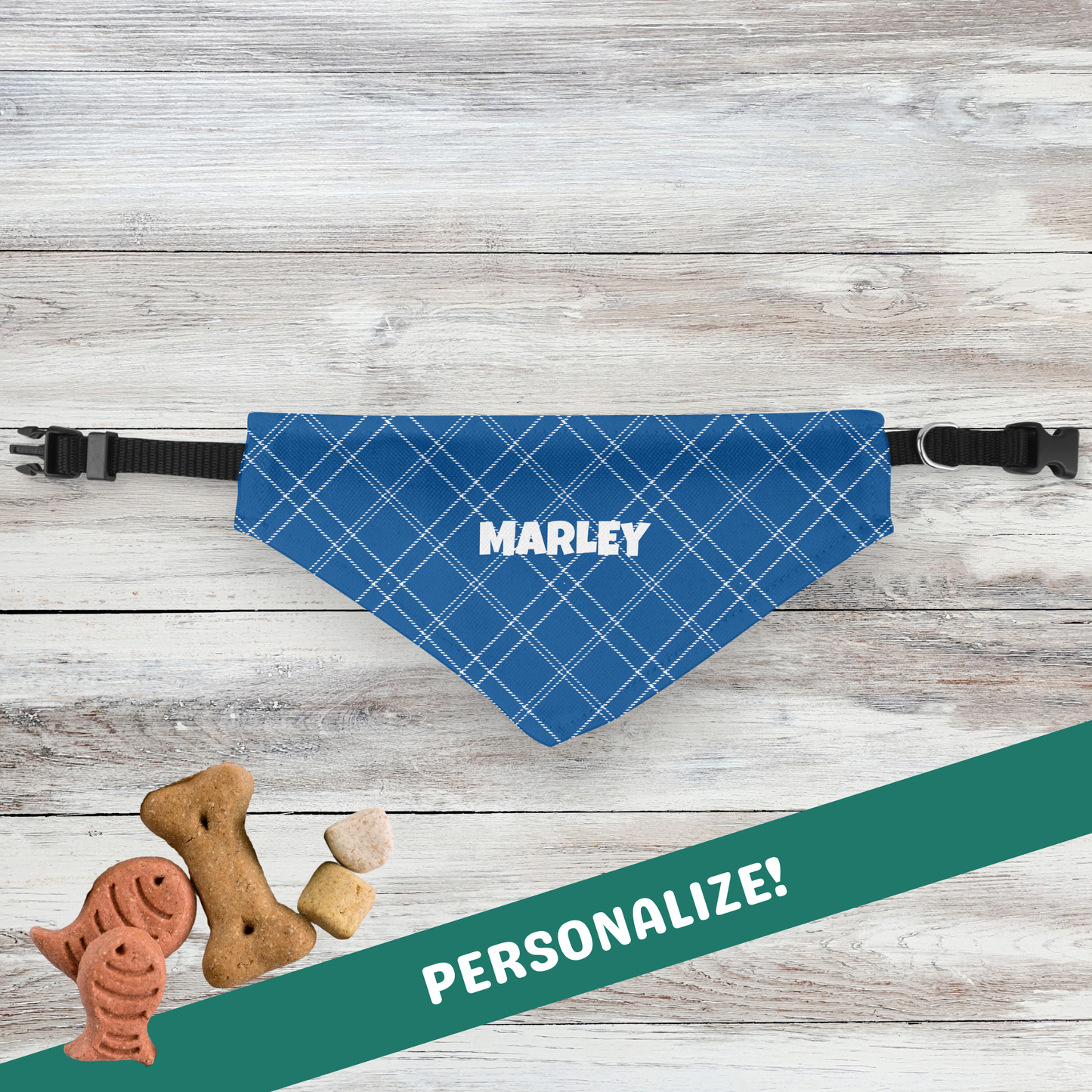 Personalized Clip-on Pet Bandana - Azure Blue Tartan