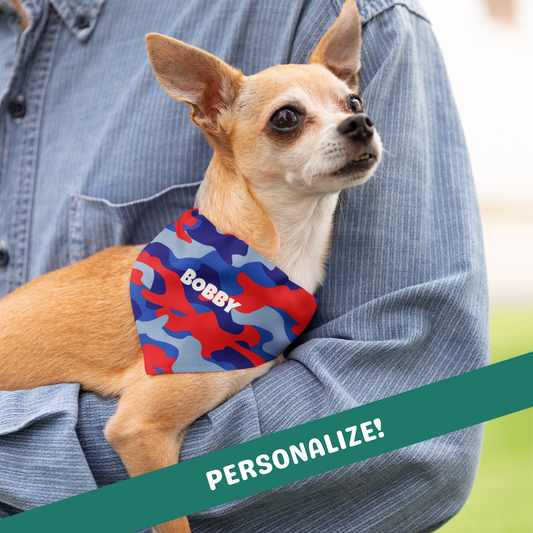 Personalized Clip-on Pet Bandana - Blue-Red Camo