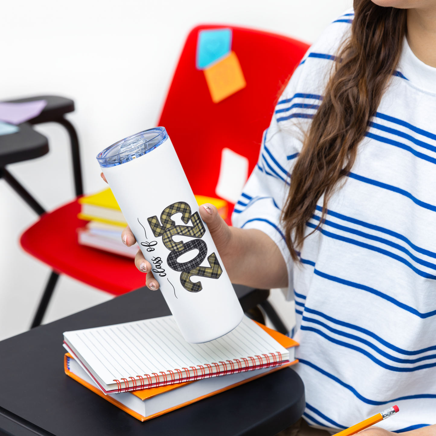 Skinny Tumbler with Straw - Black & Gold 2025