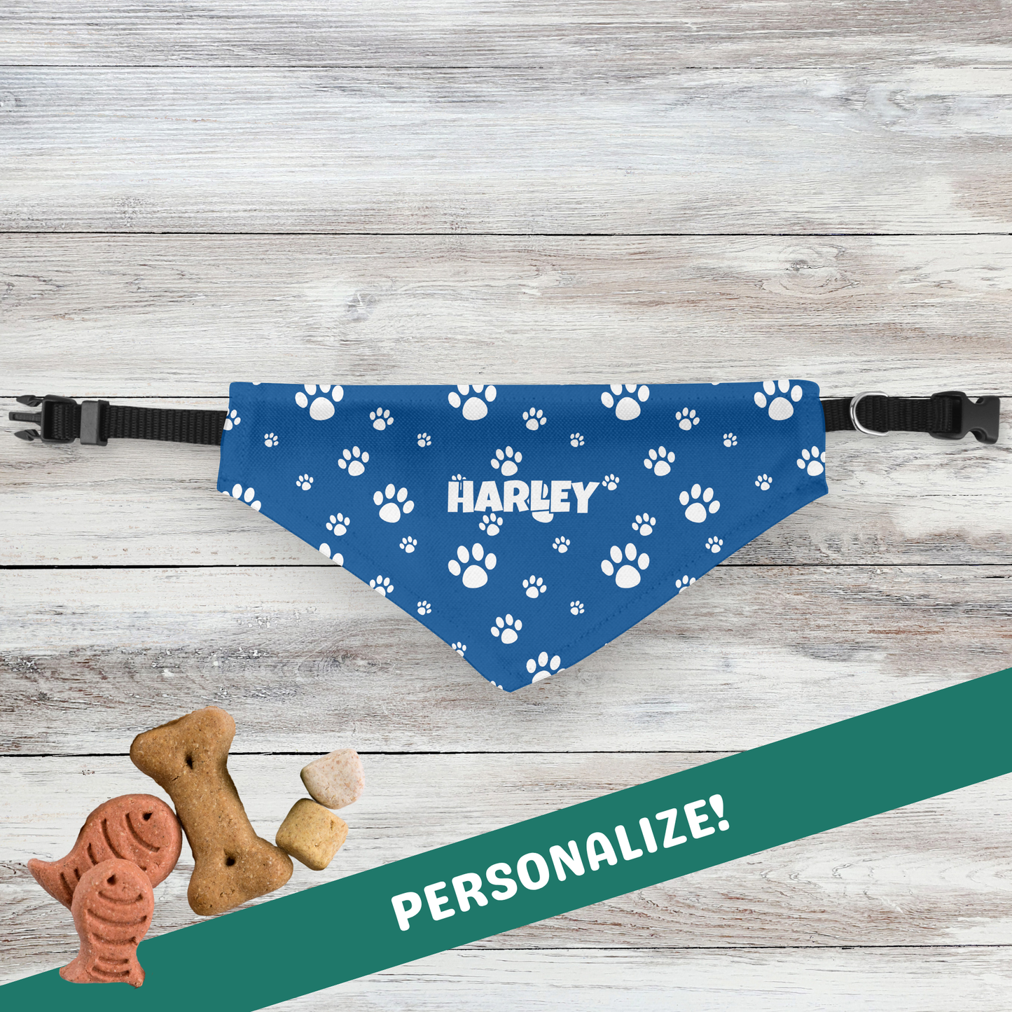 Personalized Clip-on Pet Bandana - Azure Blue with White Paws