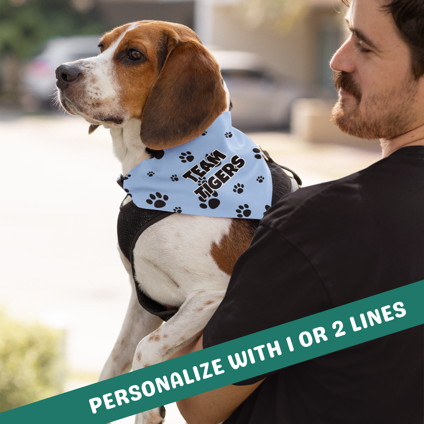 Personalized Clip-on Pet Bandana - Light Blue with Black Paws