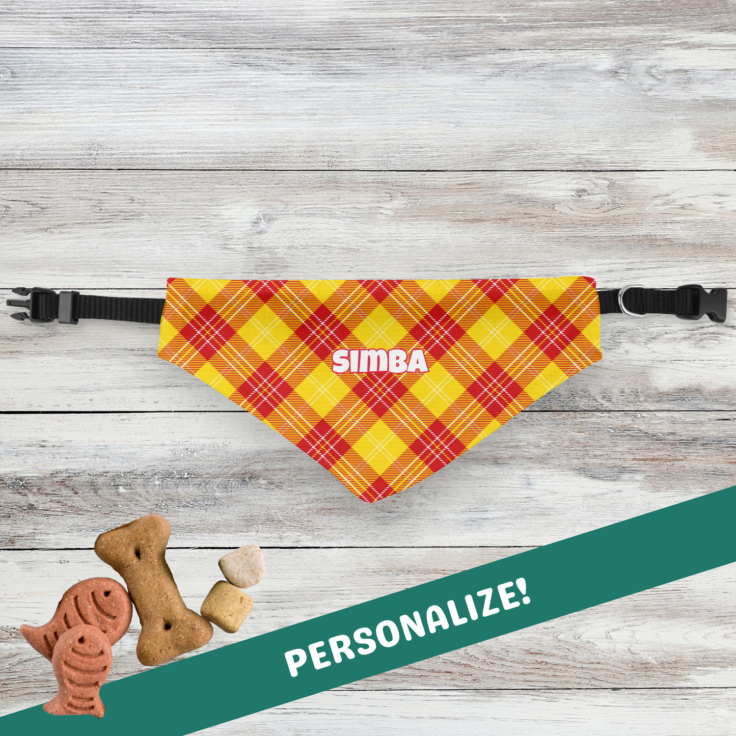 Personalized Clip-on Pet Bandana - Red & Yellow Tartan