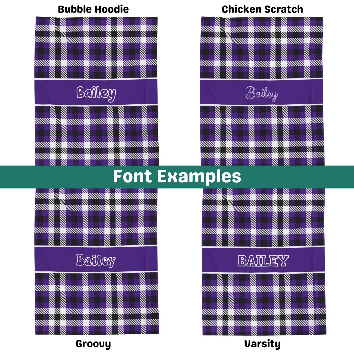 Custom Velveteen Plush Blanket - Purple & Black Tartan