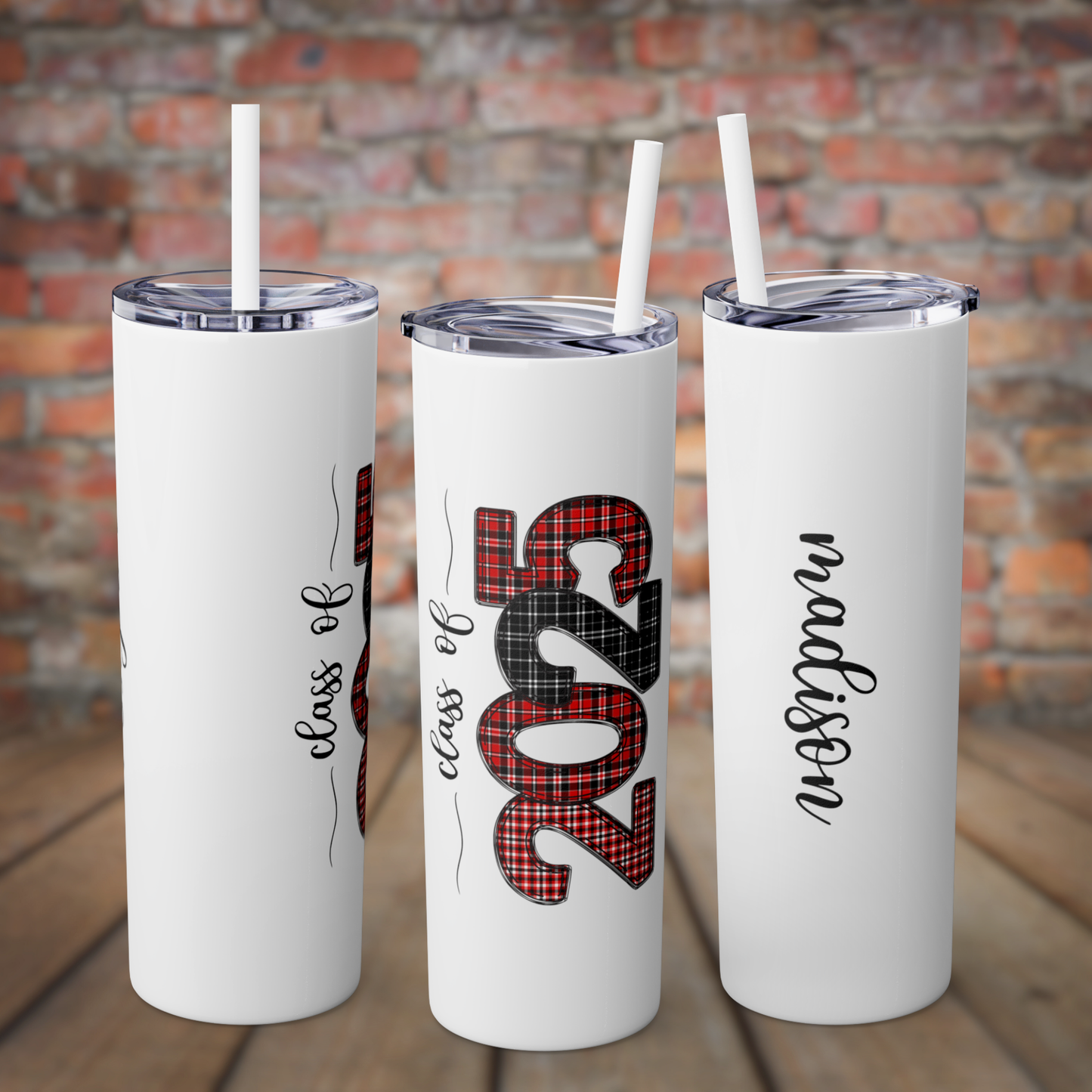 Skinny Tumbler with Straw - Black & Red 2025