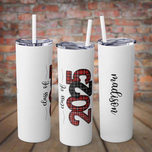 Skinny Tumbler with Straw - Black & Red 2025