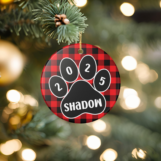 Custom Pet Name Ornament - Buffalo Plaid 2025