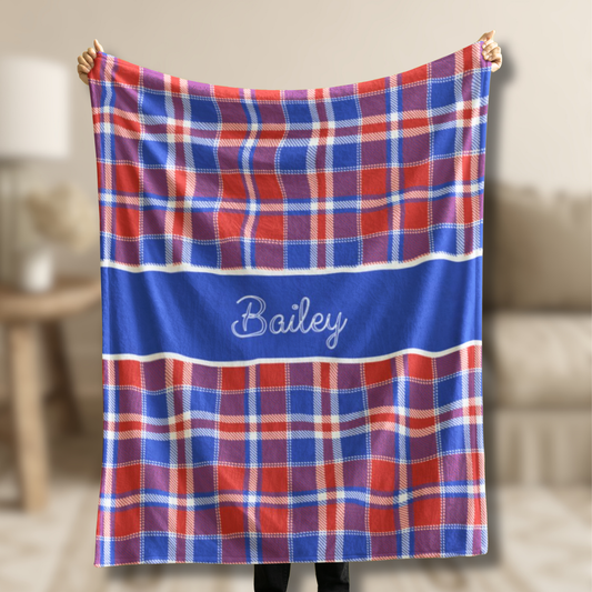 Custom Velveteen Plush Blanket - Red, White & Blue Plaid
