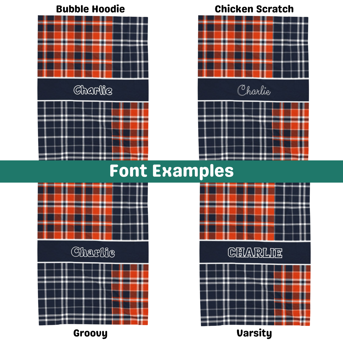 Custom Velveteen Plush Blanket - Navy & Orange Plaid