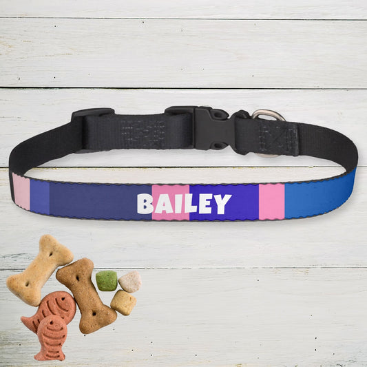 Clip-on Pet Collar - Blue/Pink Stripes