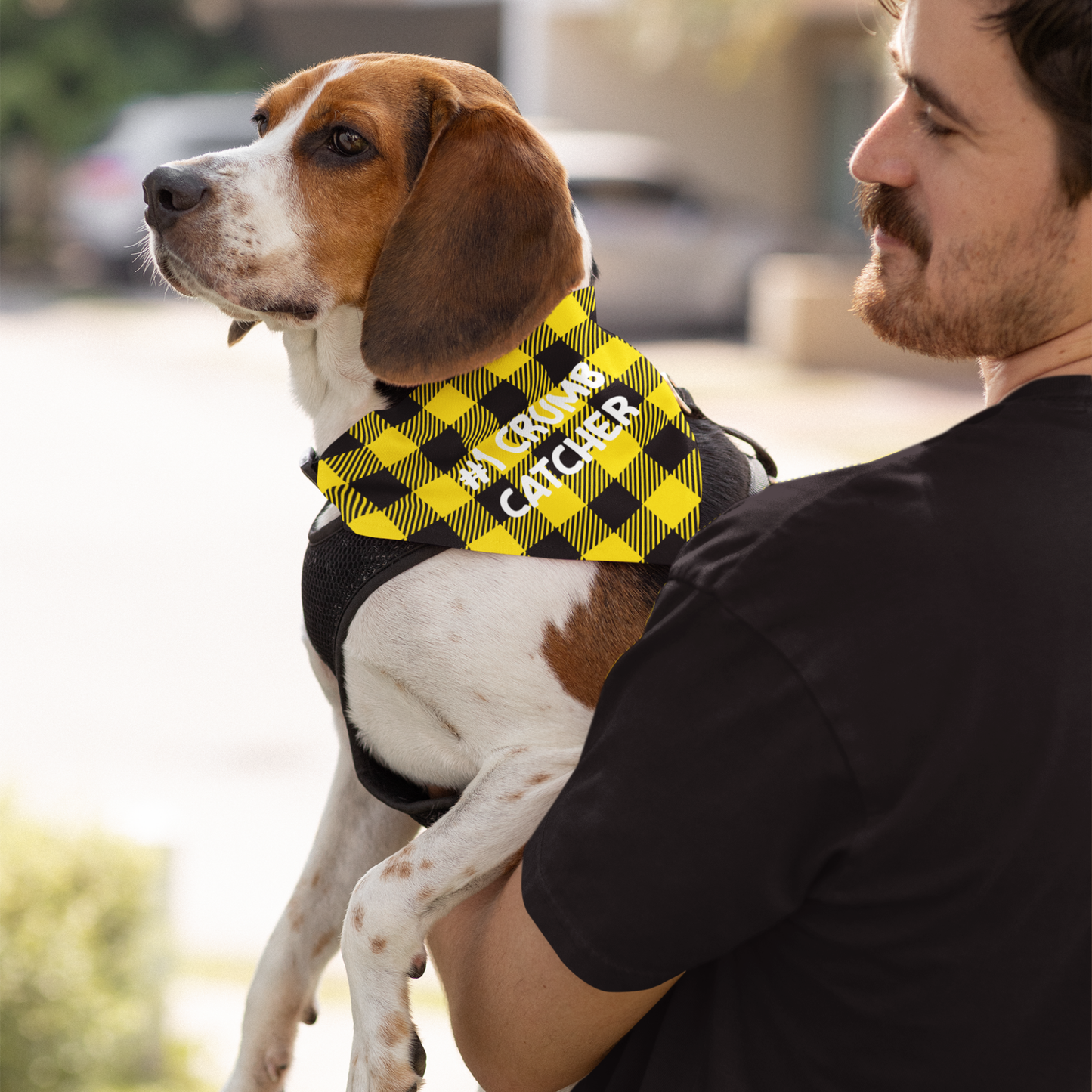 Personalized Clip-on Pet Bandana - Black & Yellow Plaid