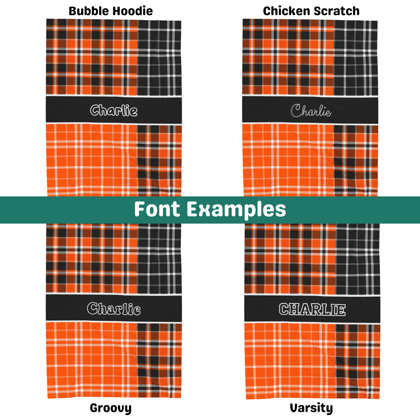 Custom Velveteen Plush Blanket - Black & Orange Plaid