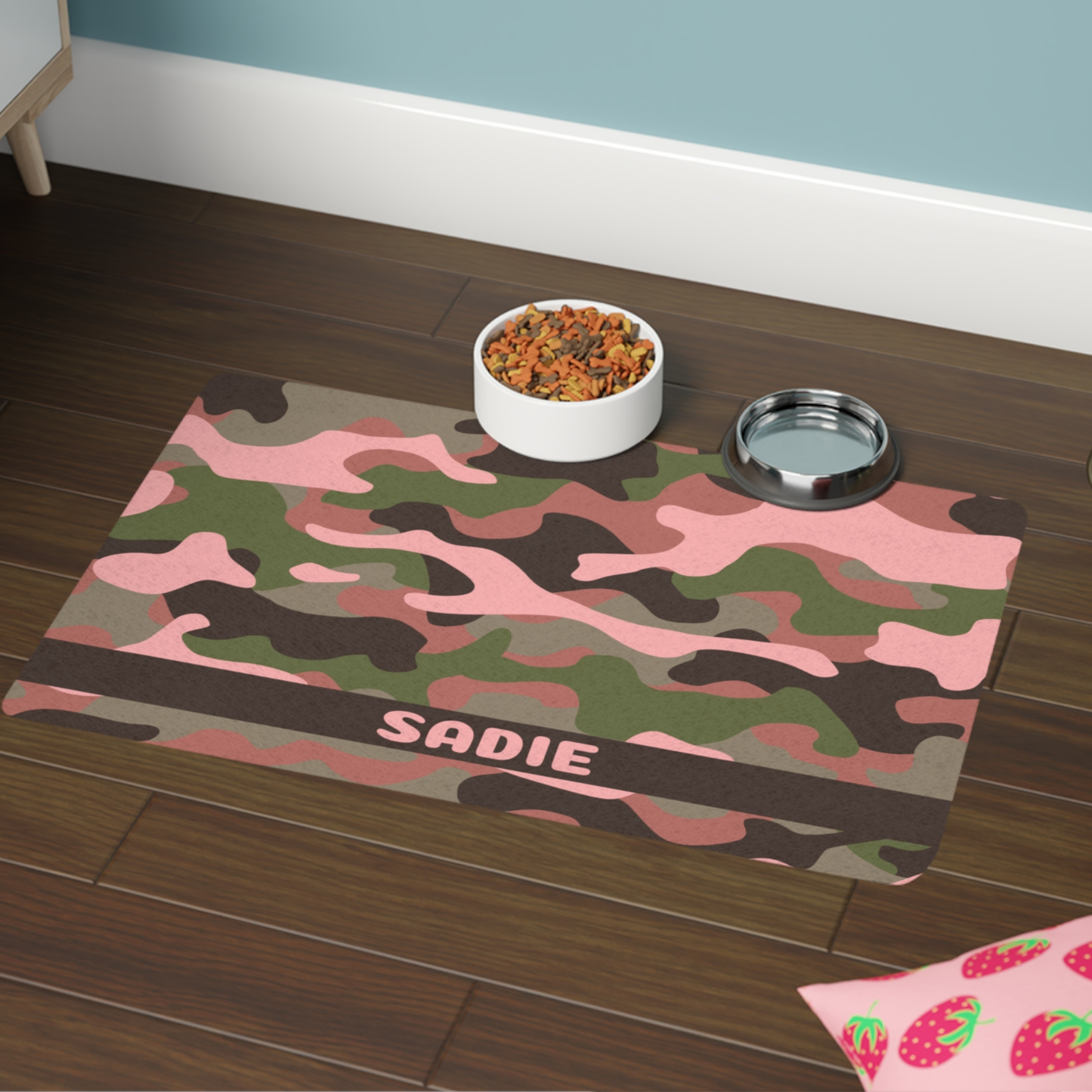 Custom Pet Food Mat - Pink Camo