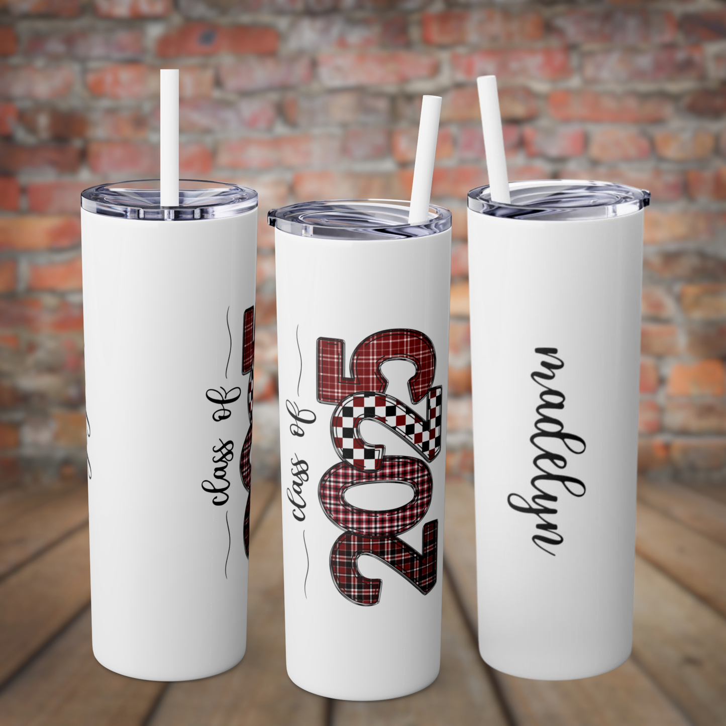 Skinny Tumbler with Straw - Crimson Red & Black 2025
