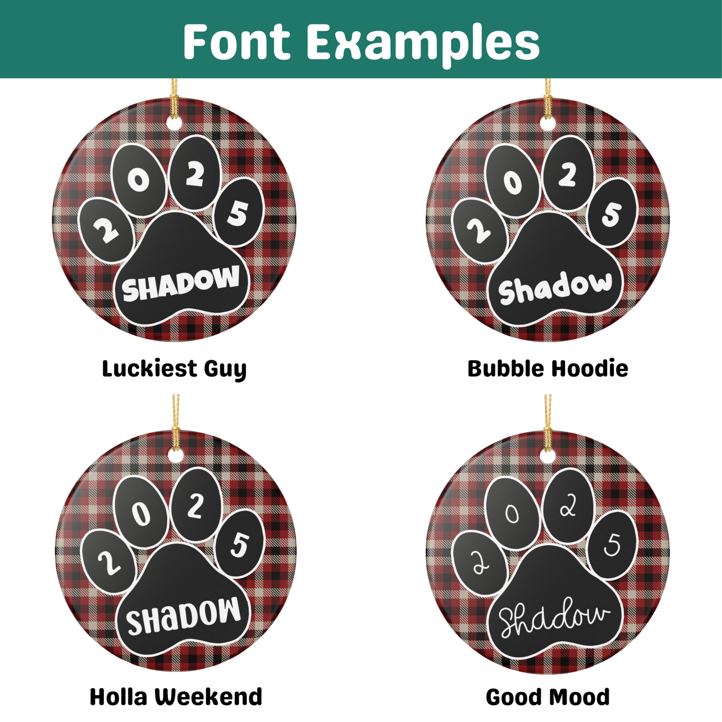 Custom Pet Name Ornament - Crimson & Black Tartan 2025