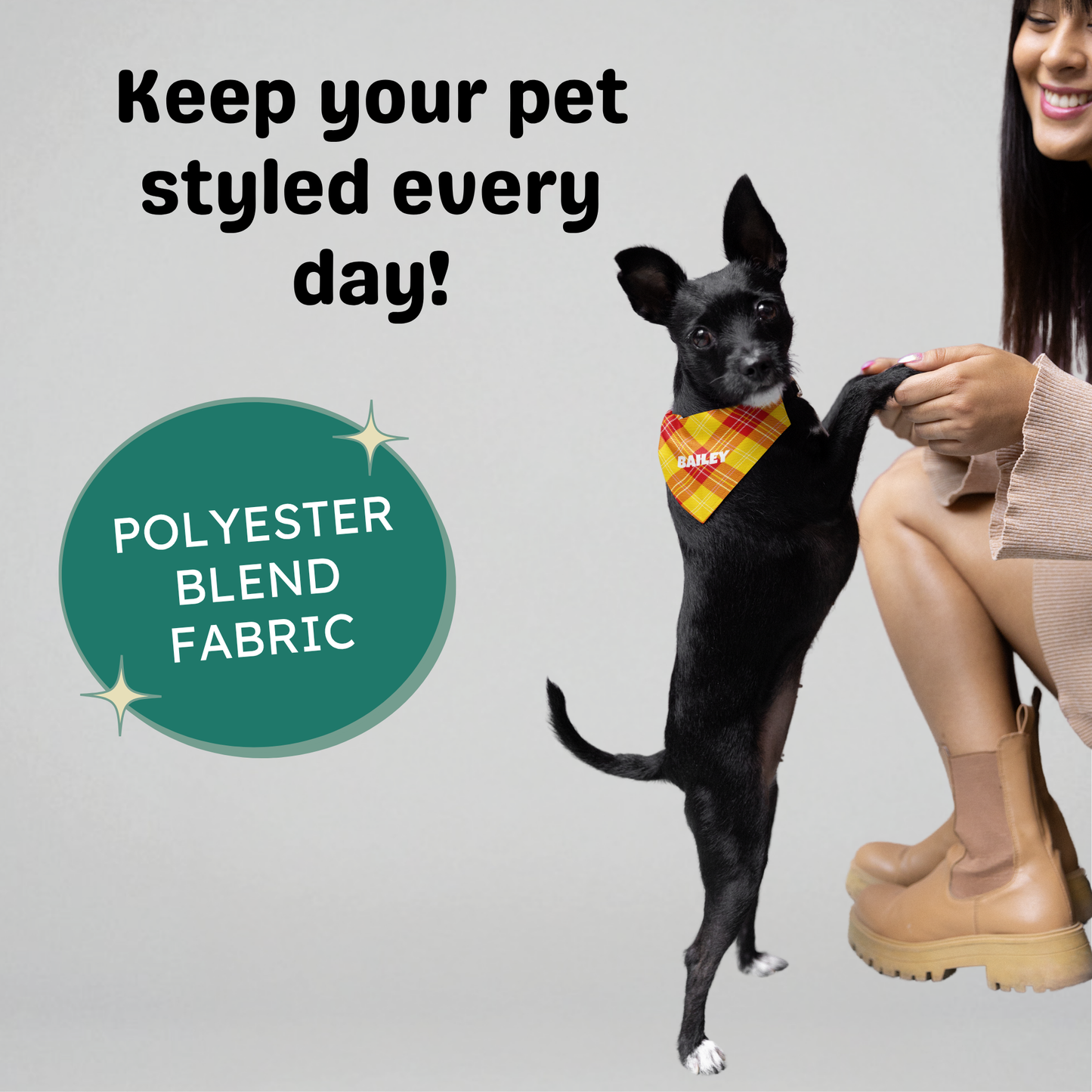 Personalized Clip-on Pet Bandana - Red & Yellow Tartan