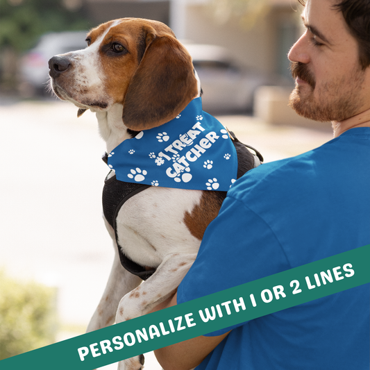 Personalized Clip-on Pet Bandana - Azure Blue with White Paws