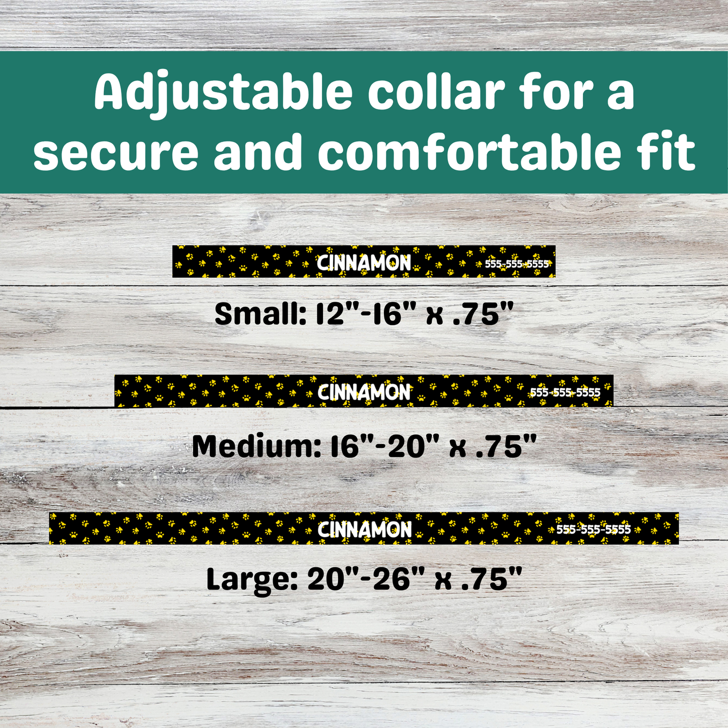Clip-on Pet Collar - Black with Yellow Paw Prints