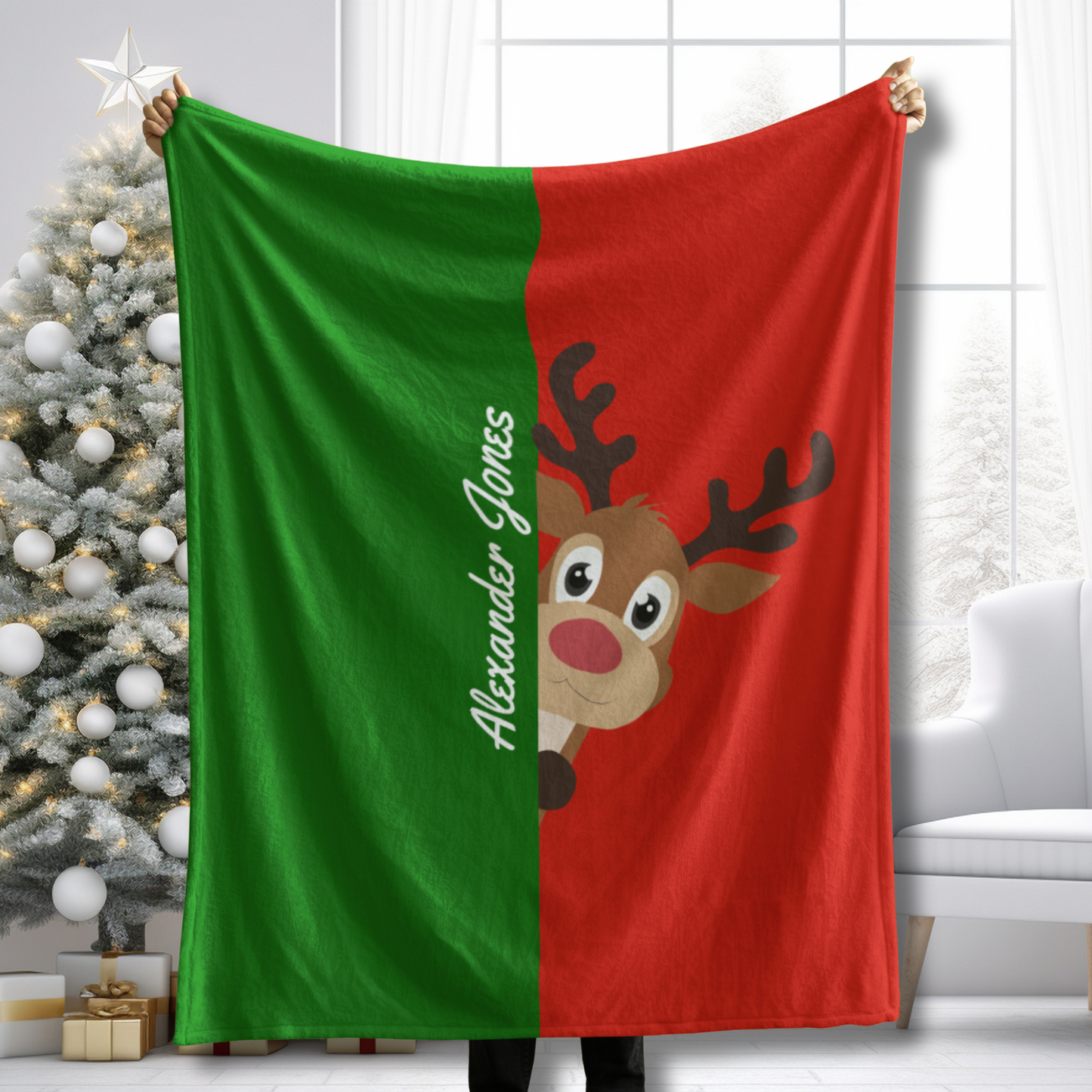 Custom Velveteen Plush Blanket - Christmas Green-Vivid Red