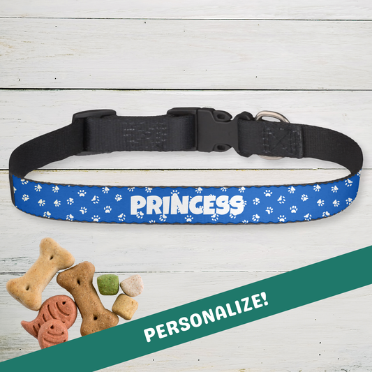 Clip-on Pet Collar - Blue with White Paw Prints