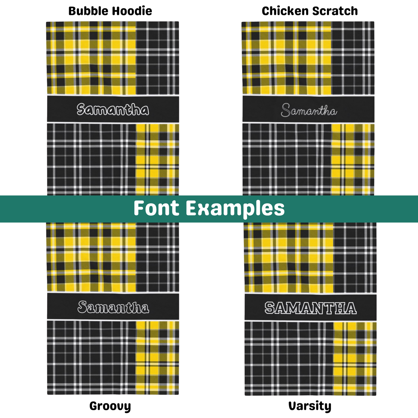 Custom Velveteen Plush Blanket - Black & Yellow Plaid