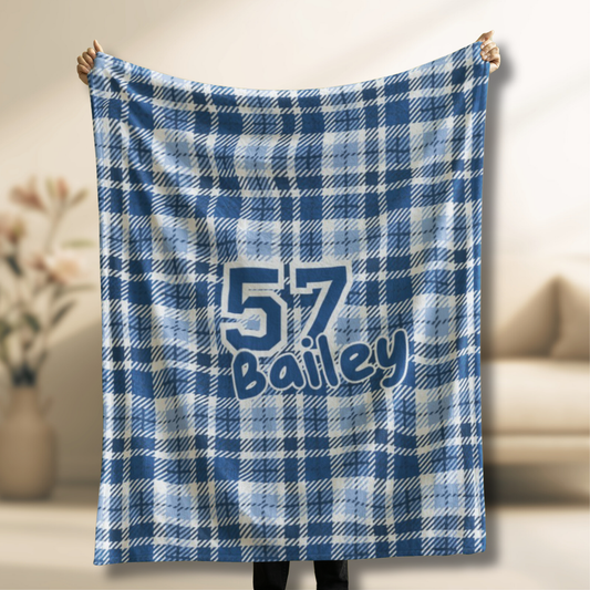 Custom Velveteen Plush Blanket - Azure Blue Plaid