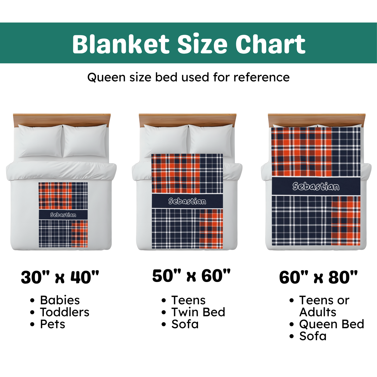 Custom Velveteen Plush Blanket - Navy & Orange Plaid