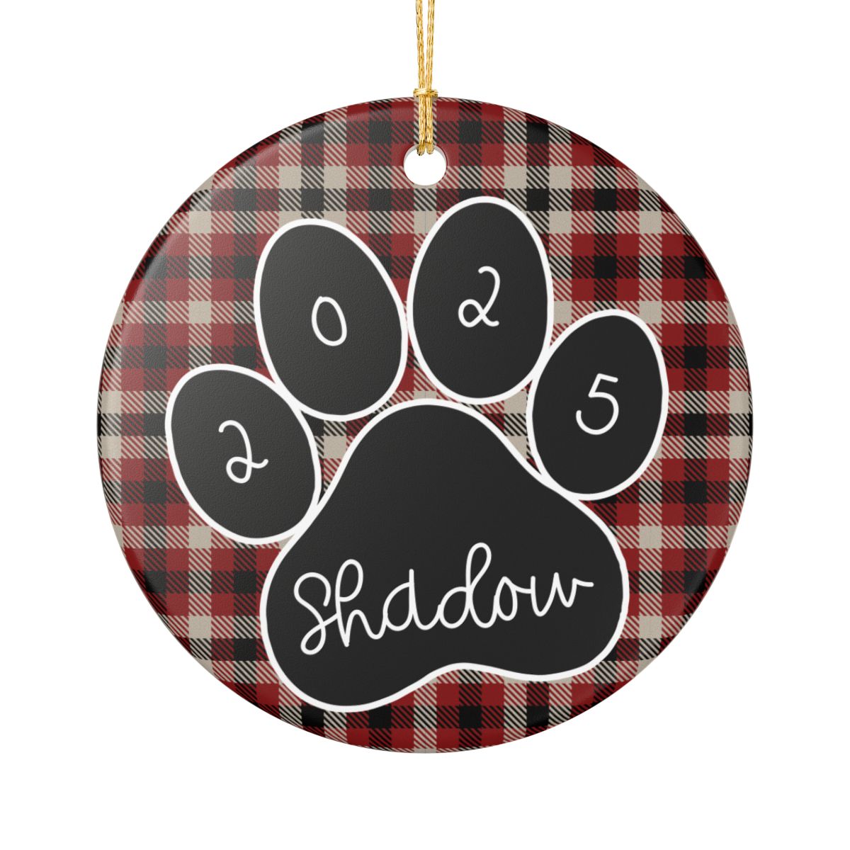 Custom Pet Name Ornament - Crimson & Black Tartan 2025