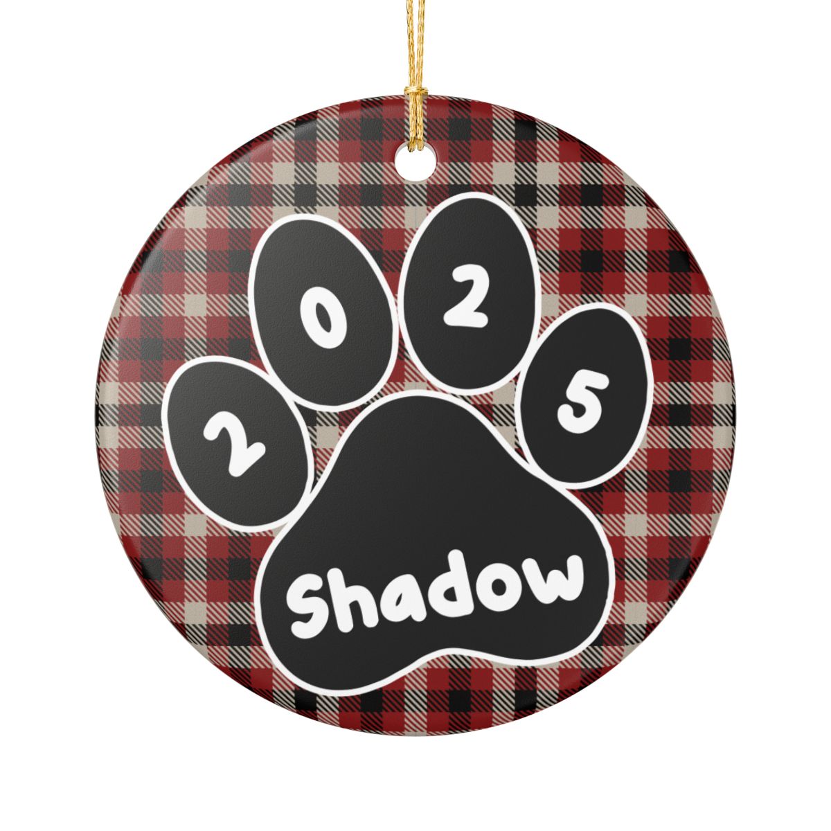 Custom Pet Name Ornament - Crimson & Black Tartan 2025