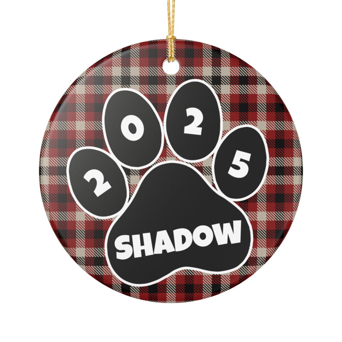 Custom Pet Name Ornament - Crimson & Black Tartan 2025