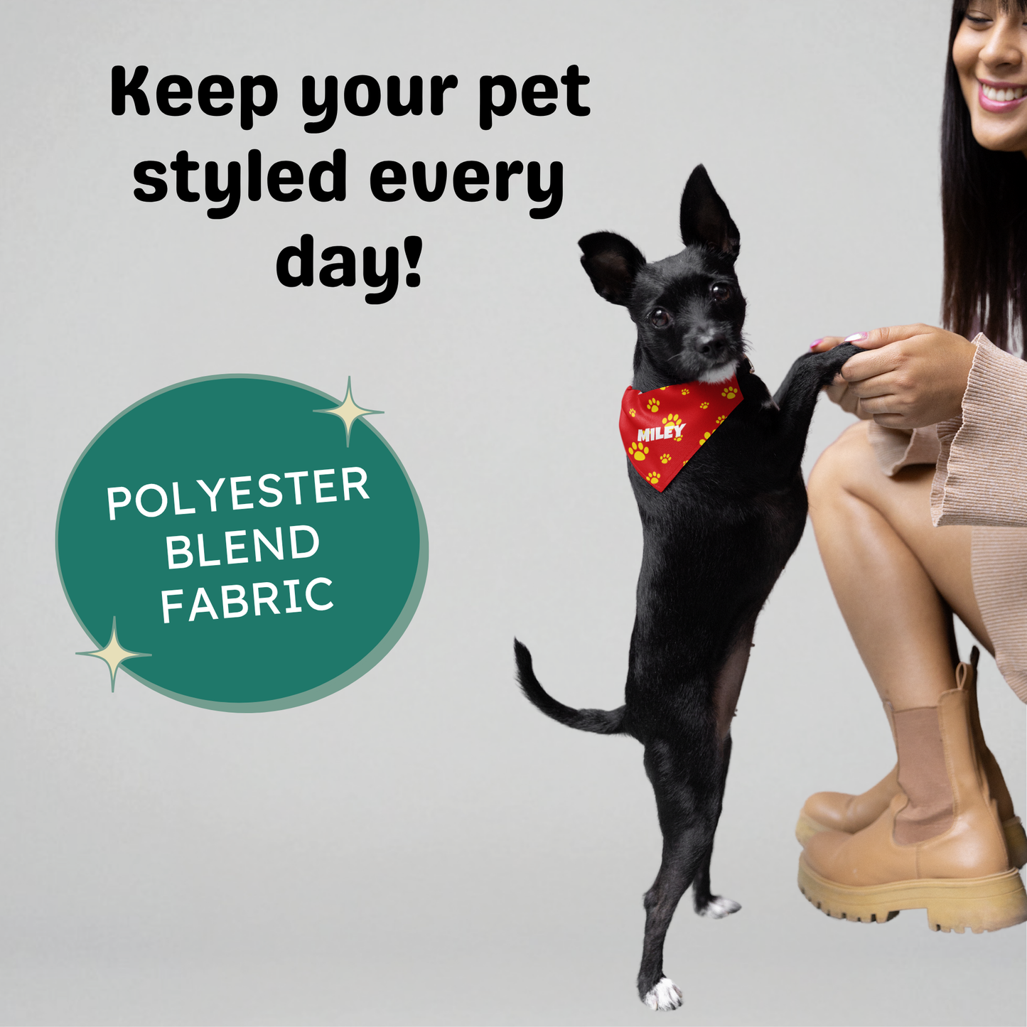 Personalized Clip-on Pet Bandana - Red with Yellow Paw Prints